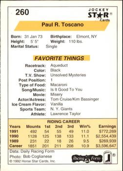 1992 Jockey Star #260 Paul R. Toscano Back